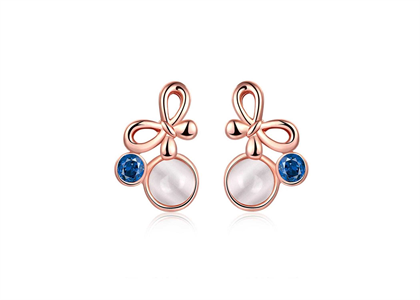 Rose Gold Plated Tiny Butterfly Pearl Earrings